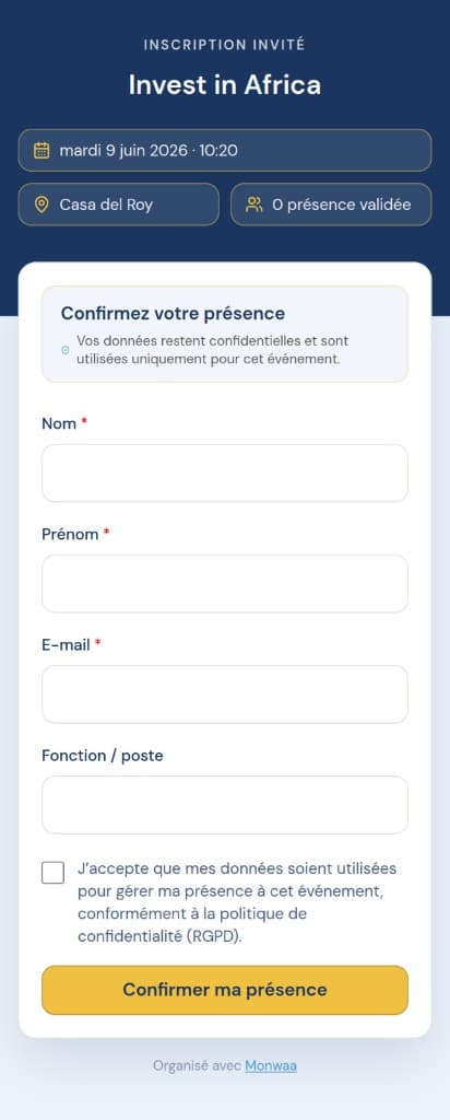 Formulaire d'inscription invité sur mobile